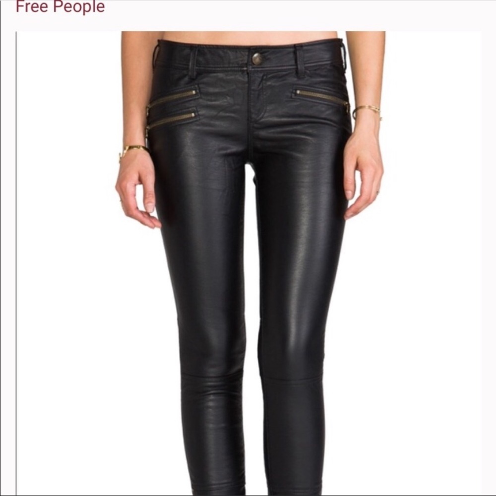 Beautiful Free People leather pants 6 zipper NWOT